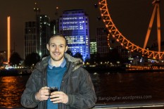 Author with mulled wine by the London Eye